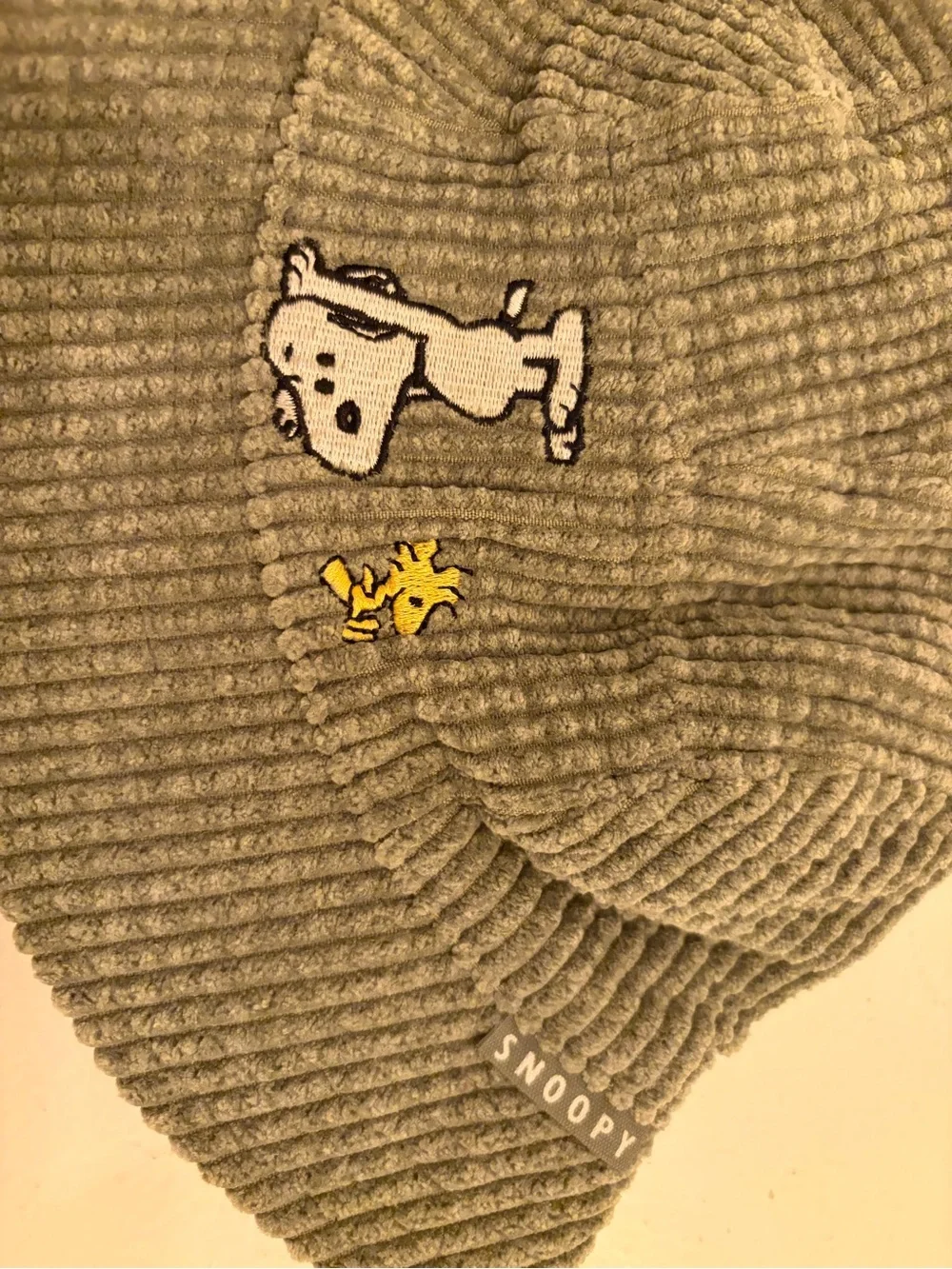 ZARA x PEANUTS Snoopy Woodstock Corduroy Bucket Hat Olive Green